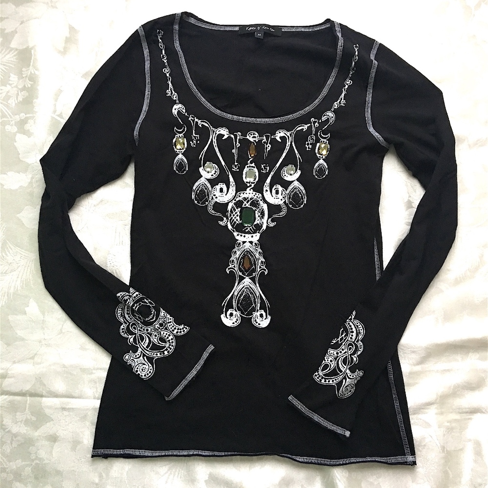 Karen Kane Embroidered Bejeweled Blouse